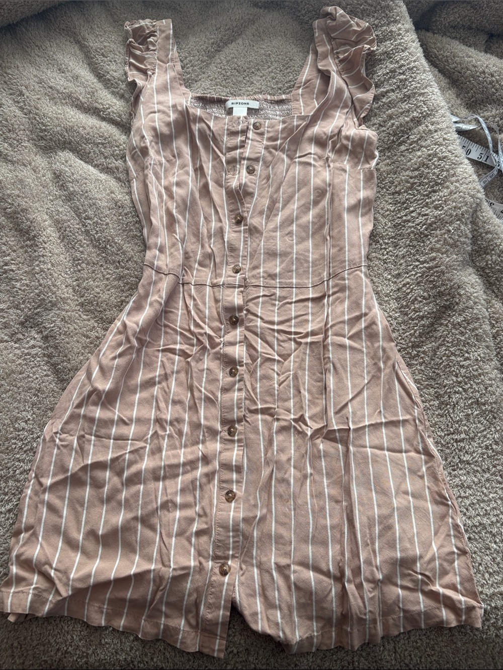 Button-Front Beige Stripe Sundress